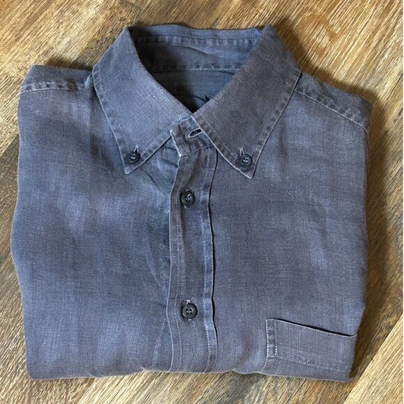 Zegna Sport Slate Gray Men's Embroidered Long Sleeve Linen Blend Shirt Medium - Picture 1 of 11